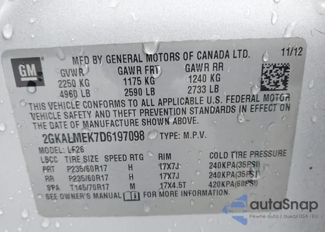 2013 GMC Terrain Sle-1 from USA, damaged, VIN 2GKALMEK7D6197098